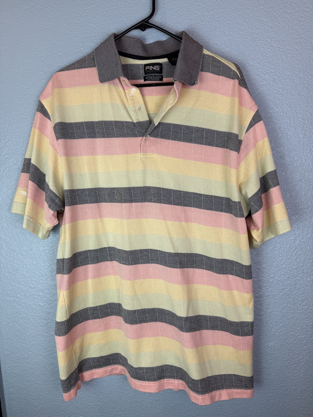 Ping Collection Polo Shirt Mens Large Stripe Golf Performance UV Protection